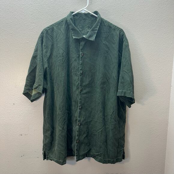 Tommy Bahama Silk Shirt Palm Tree Burnout Green Mens XL Travel Cruise Hawaiian - Picture 1 of 5